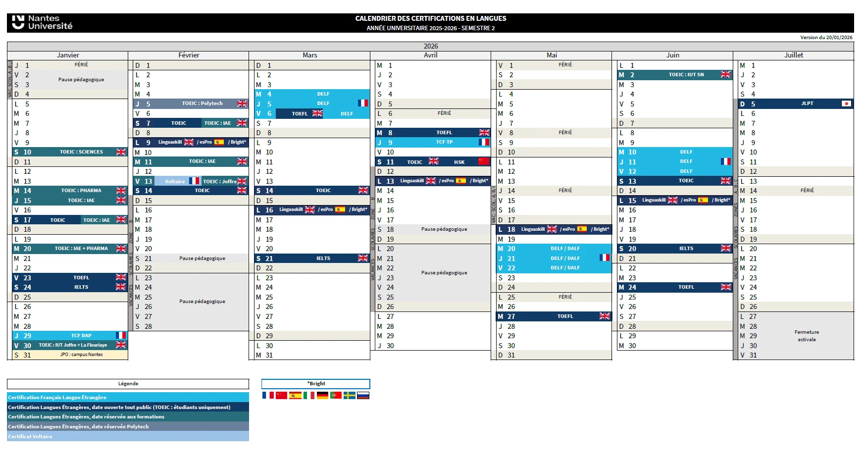 Calendrier 2025-2026 semestre 2