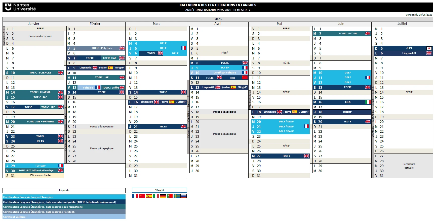 Calendrier 2025-2026 semestre 2